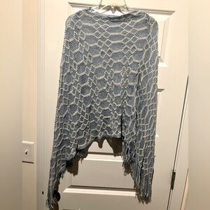 2 Chic Light Blue and Cream Knit Poncho